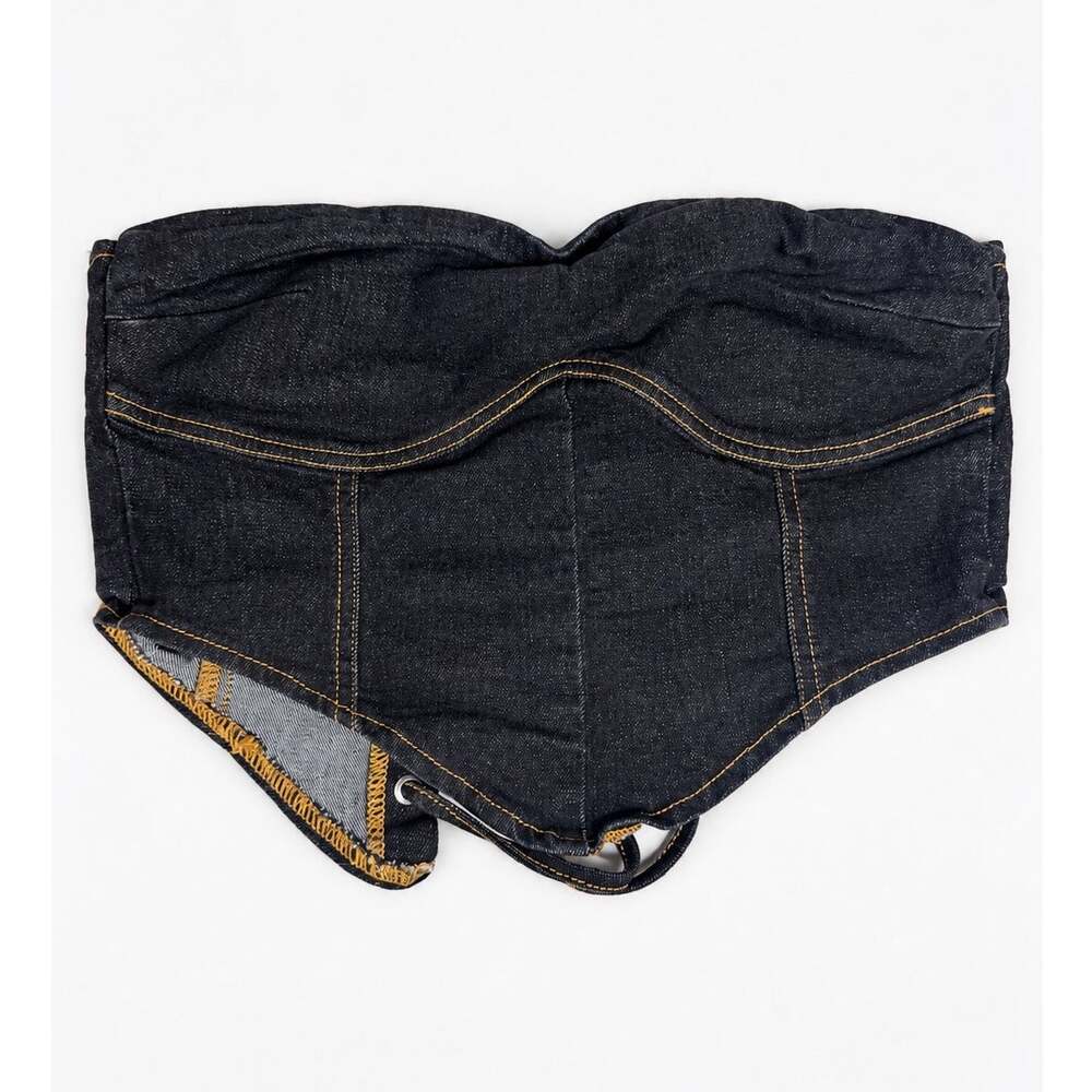 Windsor Y2K Dark Wash Denim Strapless Lace Up Corset Tube Top Size S